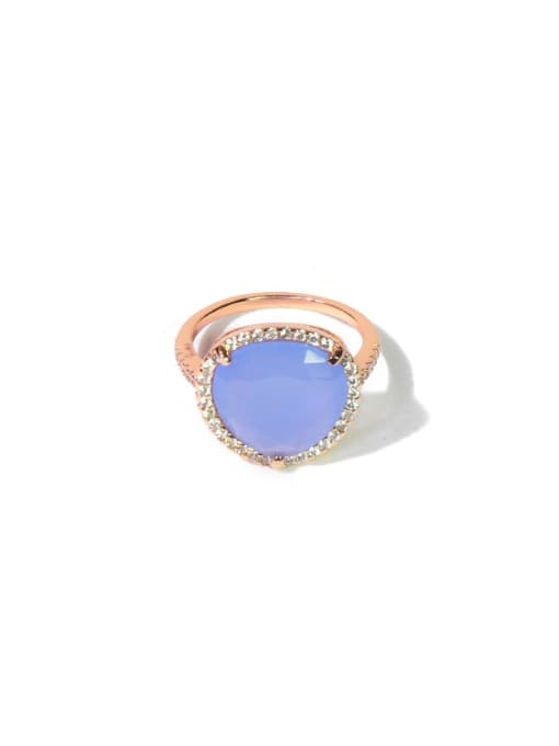 rose blue Copper Cubic Zirconia Multi Color Water Drop Minimalist Band Ring