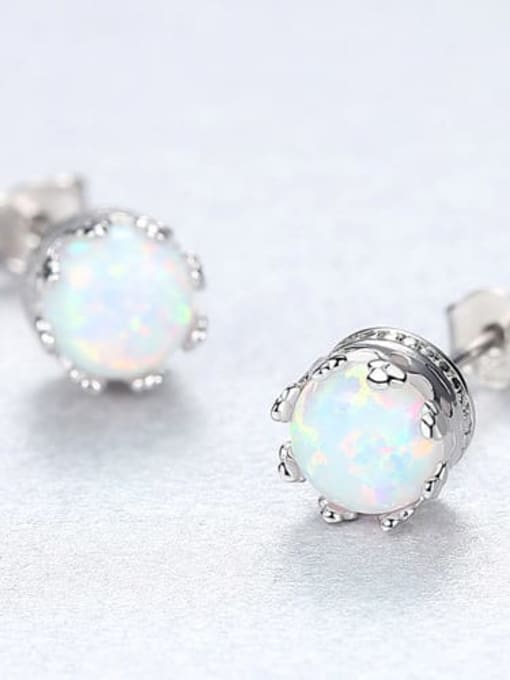 White 18f01 925 Sterling Silver Opal Blue Round Minimalist Stud Earring
