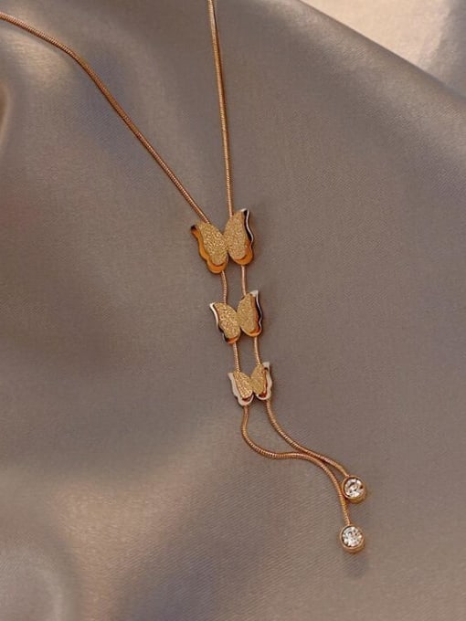 A TEEM Titanium butterfly Tassel Minimalist Necklace