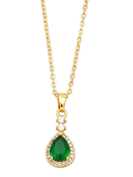 green Brass Cubic Zirconia Water Drop Vintage Necklace
