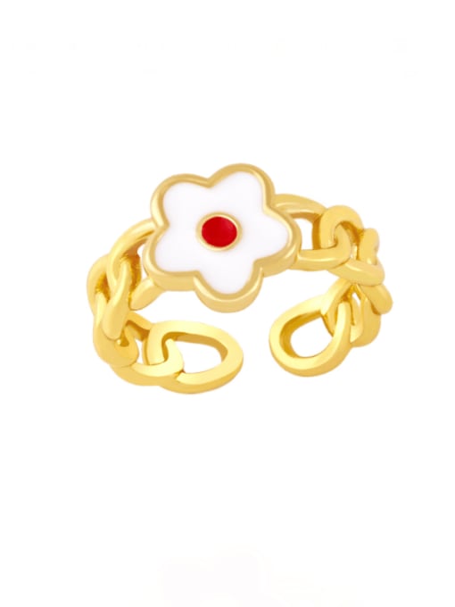 white Brass Enamel Flower Minimalist Band Ring