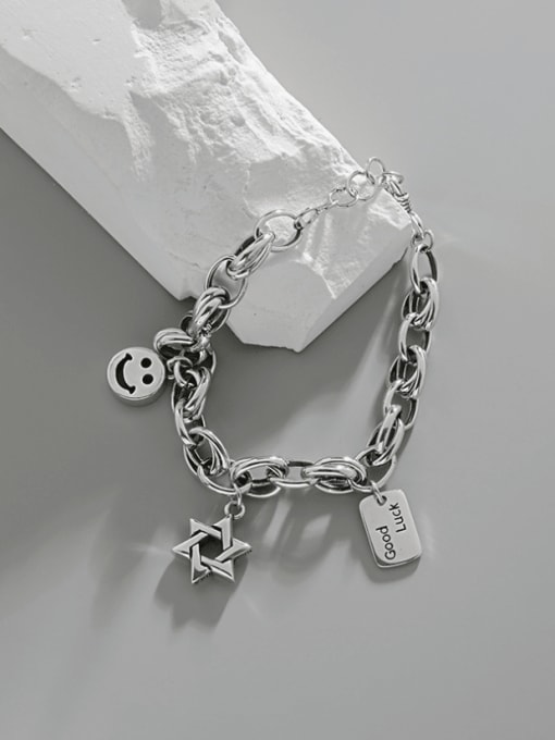 DAKA 925 Sterling Silver Smiley Vintage Hollow Geometric  Chain Link Bracelet 3
