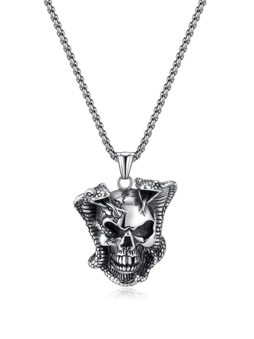 2234 steel pendant + pearl chain 3*55cm Titanium Steel Skull Hip Hop Necklace