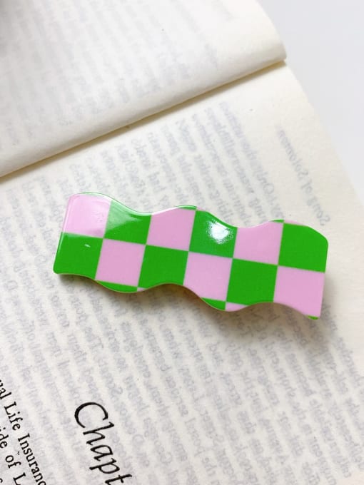 Pink Green Grid 6cm Alloy  PVC Minimalist Geometric Multi Color Jaw Hair Claw