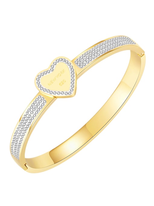 996 gold plated bracelet Titanium Steel Cubic Zirconia Heart Minimalist Band Bangle