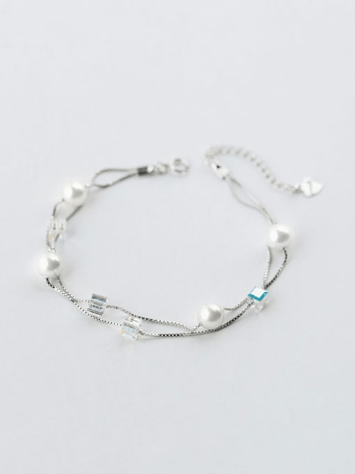 Rosh 925 Sterling Silver Imitation Pearl Square Minimalist Strand Bracelet