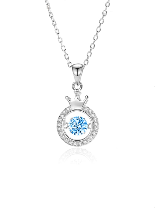 FDTD 041 Platinum+blue  Zircon 925 Sterling Silver Moissanite Crown Dainty Necklace