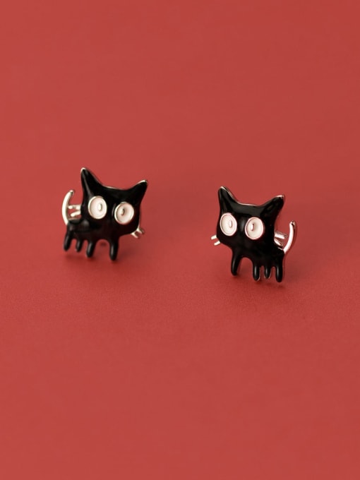 Rosh 925 Sterling Silver Enamel Cat Trend Stud Earring 2