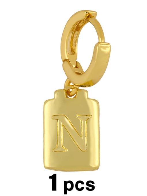 N Brass  Minimalist Simple Square Glossy 26 Letter Huggie Earring(single)