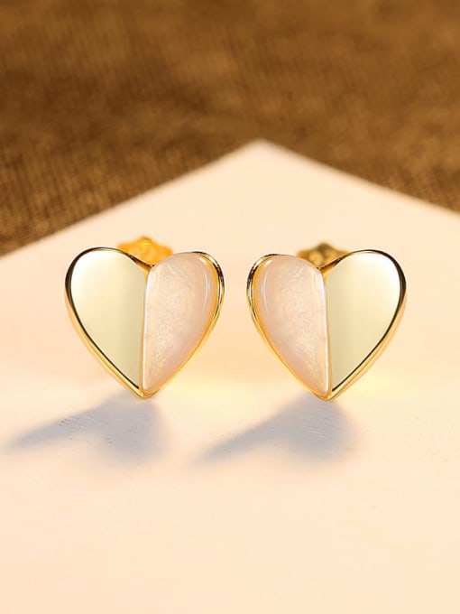 gold 925 Sterling Silver Shell Heart Minimalist Stud Earring