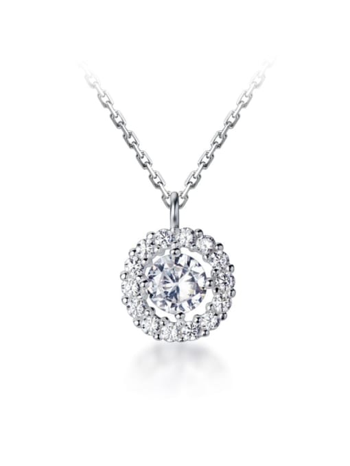 Rosh 925 Sterling Silver Simple diamond Round pendant Necklace 0