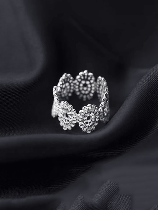 Rosh 925 Sterling Silver Hollow  Flower Minimalist Band Ring