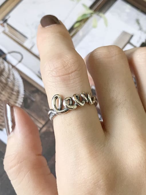 Boomer Cat 925 Sterling Silver Letter Love Vintage Band Ring 1
