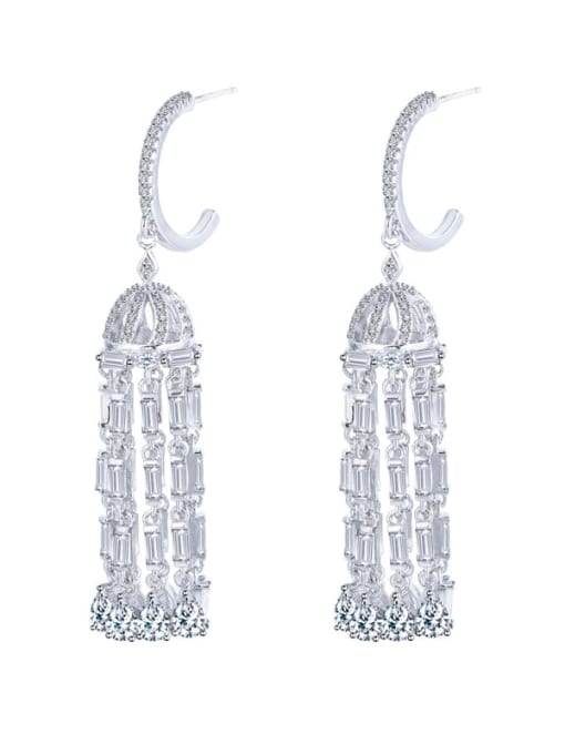 platinum Brass Cubic Zirconia Tassel Luxury Cluster Earring