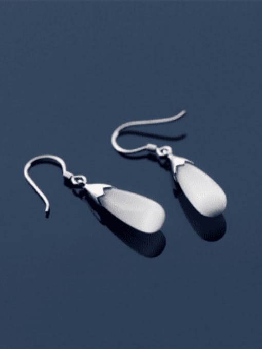Rosh 925 Sterling Silver Cats Eye Water Drop Minimalist Hook Earring 0
