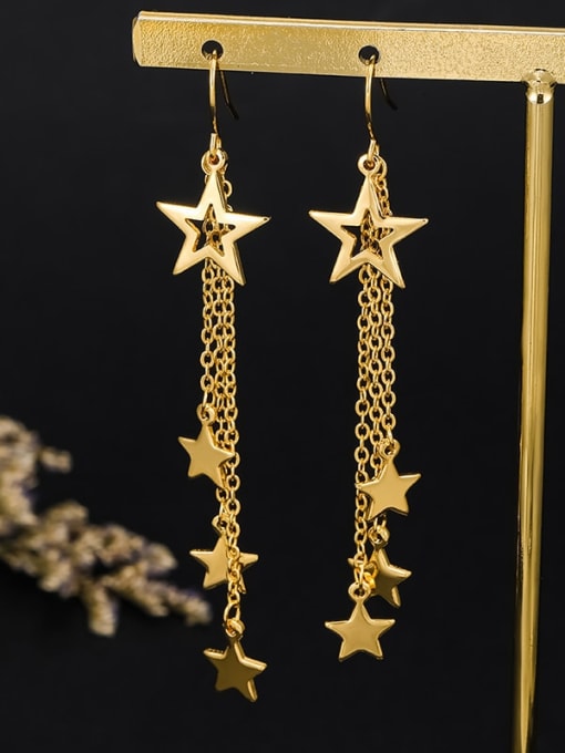 12 star ear hook Brass Cubic Zirconia Tassel Dainty Drop Earring