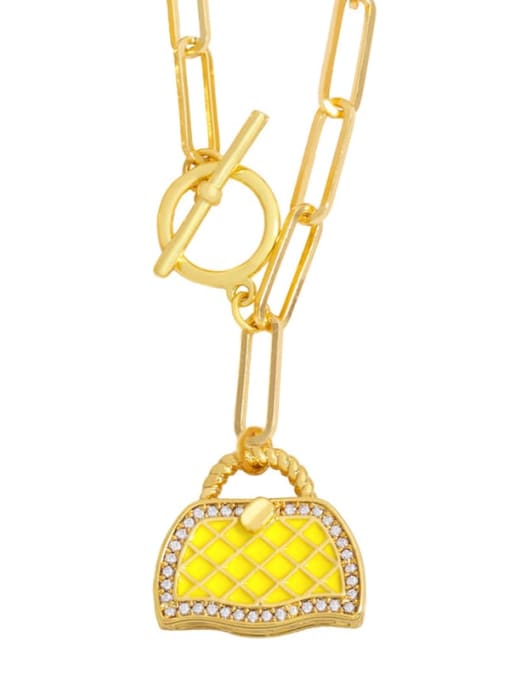 yellow Brass Cubic Zirconia Irregular  Bag Pendat Hip Hop Necklace