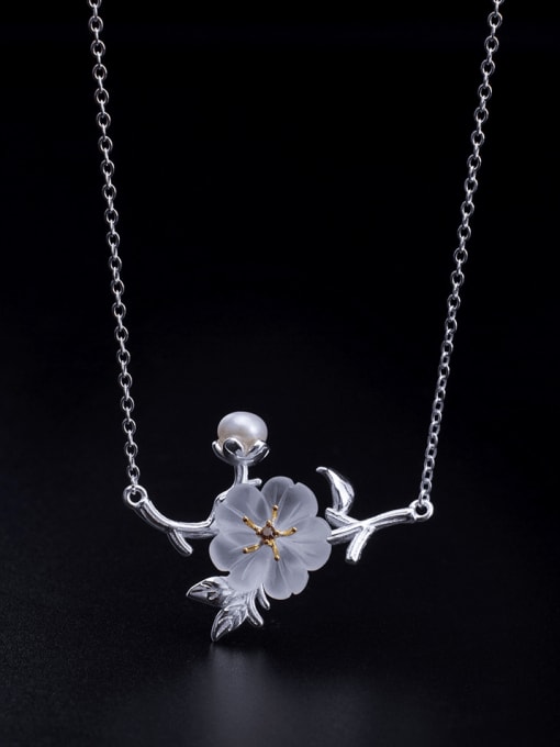 SILVER MI 925 Sterling Silver Crystal Flower Vintage Necklace 0