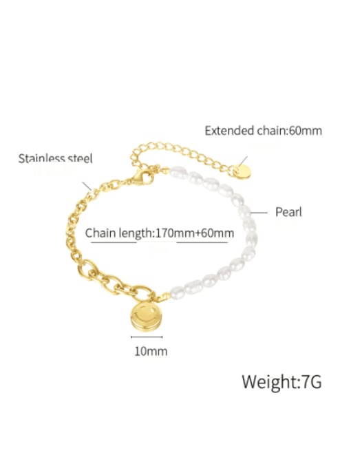 1209 gold Titanium Steel Imitation Pearl Heart Minimalist Link Bracelet