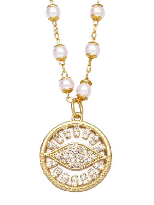 white Brass Imitation Pearl Evil Eye Vintage Necklace
