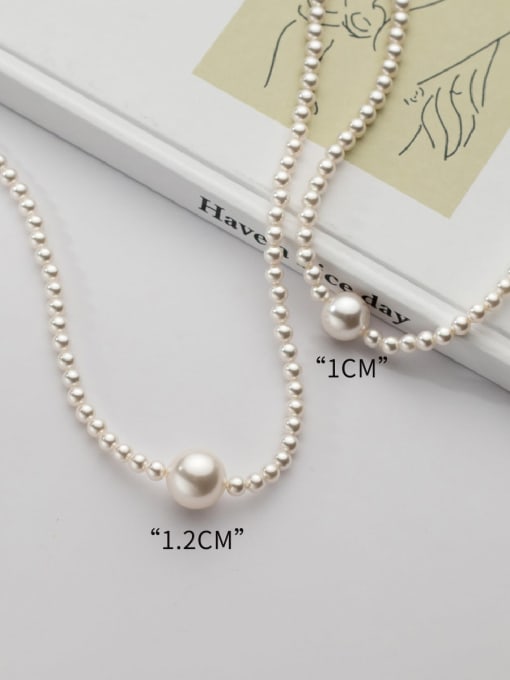 10mm (with large beads) 925 Sterling Silver Imitation Pearl Geometric Minimalist Beaded Necklace