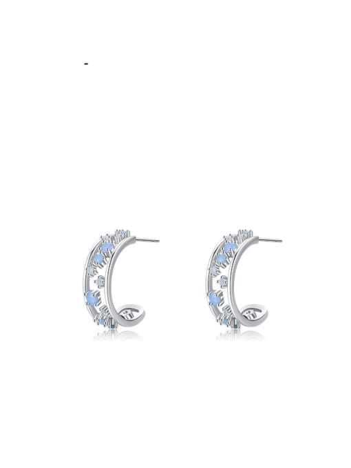blue 925 Sterling Silver Cubic Zirconia Geometric Cute Stud Earring