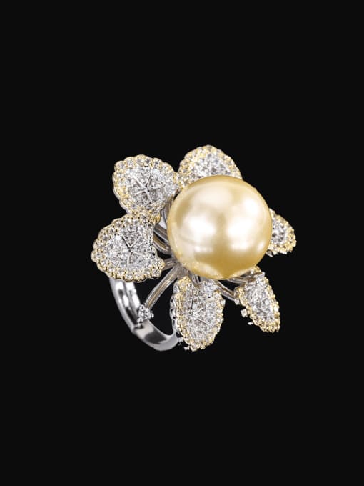 Ring Brass Cubic Zirconia Flower Luxury Cocktail Ring