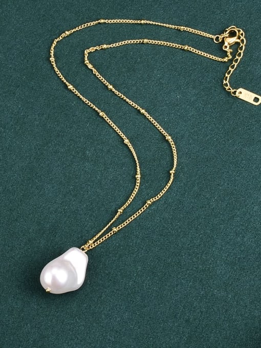 A TEEM Titanium Steel Imitation Pearl Irregular Minimalist Necklace 2