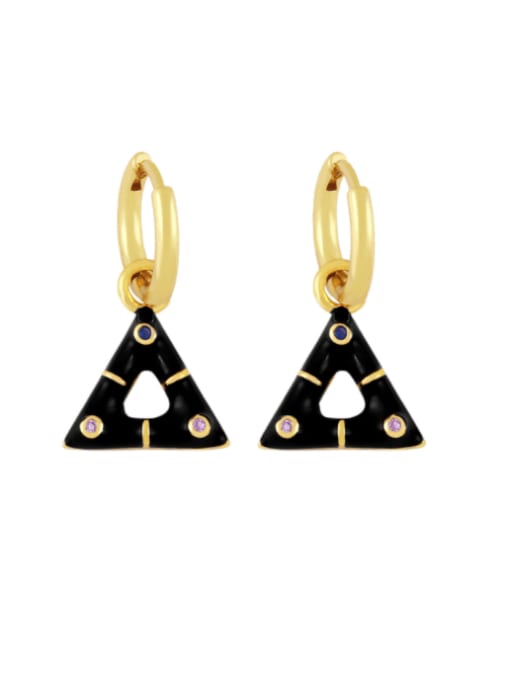 black Brass Enamel Geometric Trend Huggie Earring