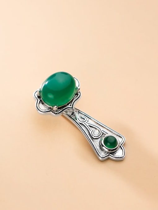 Rosh 925 Sterling Silver Emerald Vintage Ruyi shape single   Pendant 0