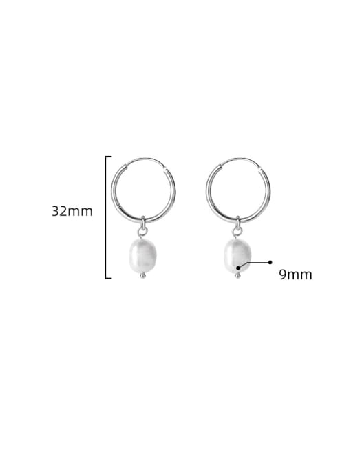 BeiFei Minimalism Silver 925 Sterling Silver Imitation Pearl Geometric Minimalist Huggie Earring 3