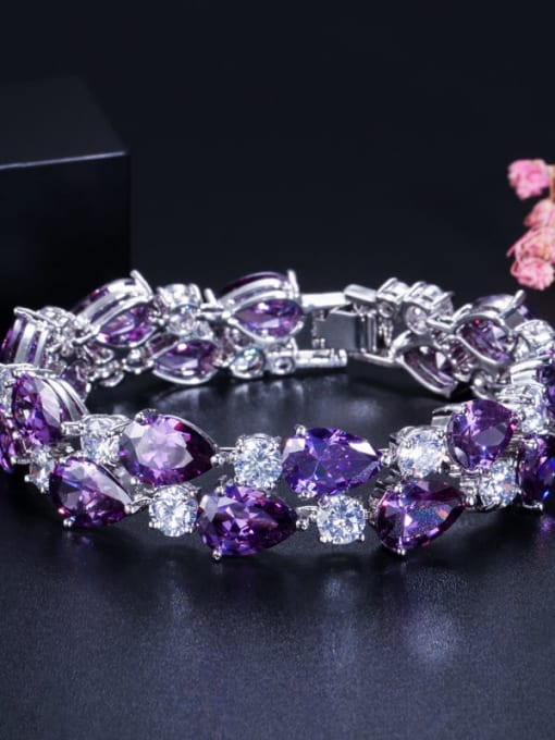 Purple 19cm Copper Cubic Zirconia Geometric Luxury Bracelet