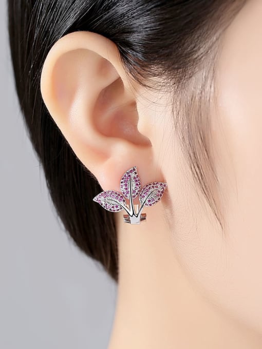 BLING SU Copper Cubic Zirconia Leaf Dainty Clip Earring 1