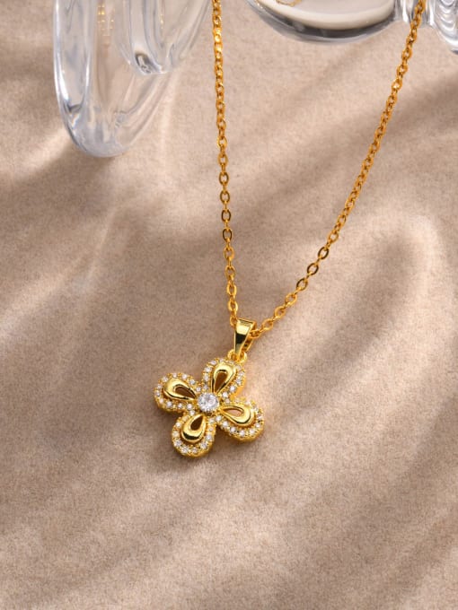 gold Brass Cubic Zirconia Flower Minimalist Necklace