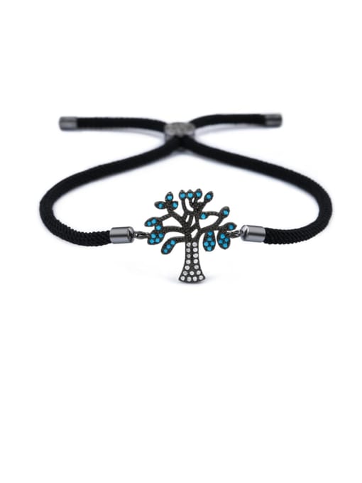 Black rope black Brass Cubic Zirconia Tree Minimalist Adjustable Bracelet