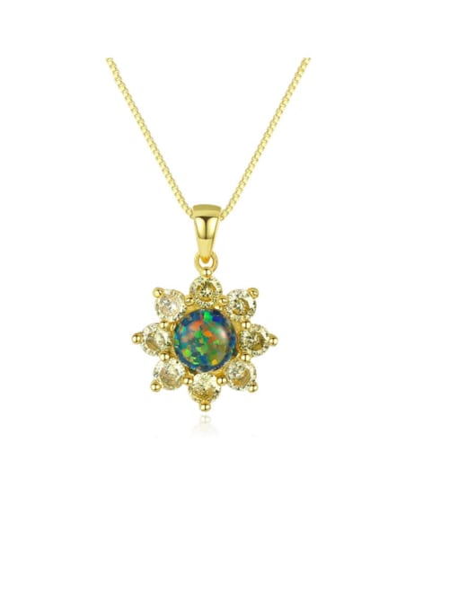 CCUI 925 Sterling Silver Simple Opal Inlaid Zircon Sun Flower  Necklace 0