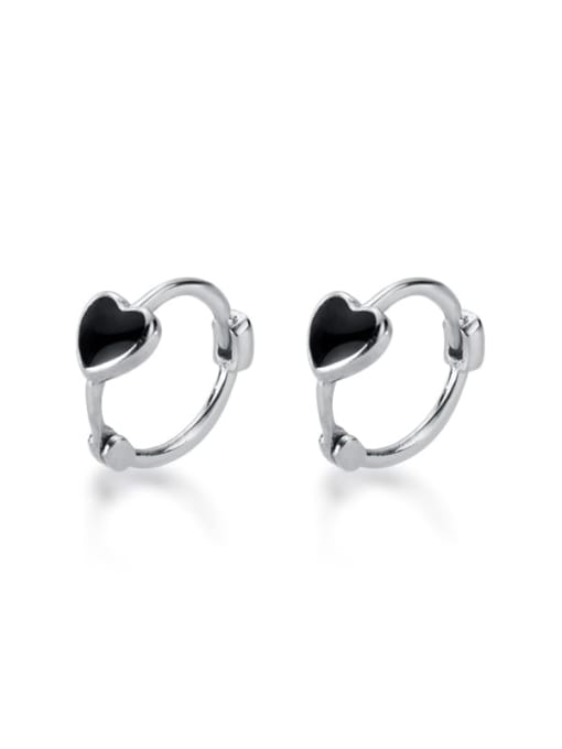 Rosh 925 Sterling Silver Black Enamel Heart Cute Clip On Earrings 2