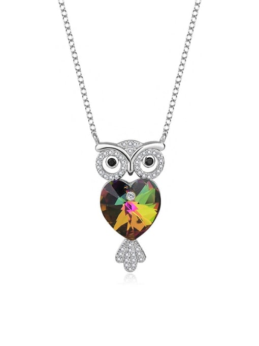 JYXZ 049 (gradient green) 925 Sterling Silver Austrian Crystal Owl Classic Necklace