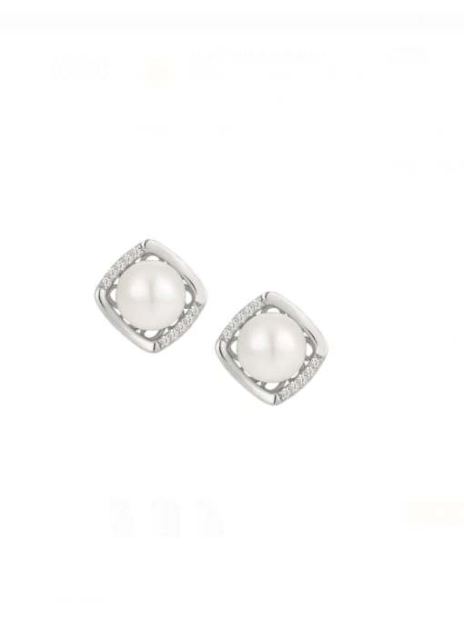 DAKA 925 Sterling Silver Imitation Pearl Square Minimalist Stud Earring 3