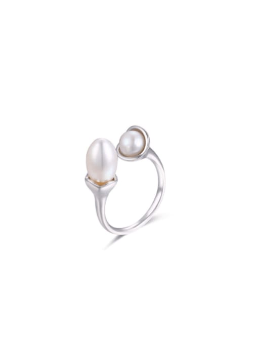 Boomer Cat Sterling Silver special shaped synthesis pearl personality ring 0