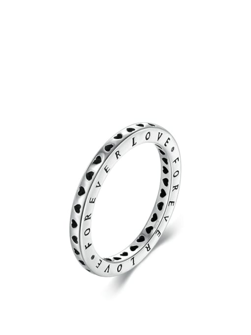 RHR495 925 Sterling Silver Cubic Zirconia Heart Minimalist Band Ring