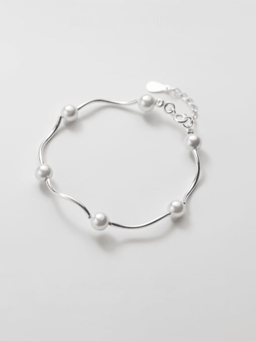 Rosh 925 Sterling Silver Imitation Pearl Irregular Minimalist Link Bracelet