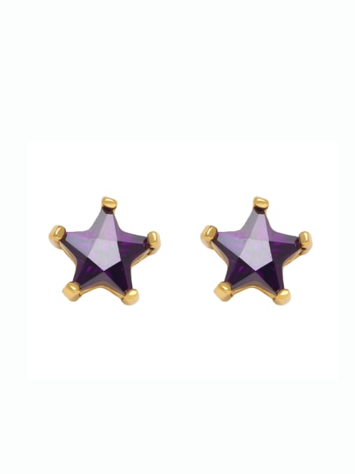 purple Brass Cubic Zirconia Pentagram Vintage Stud Earring