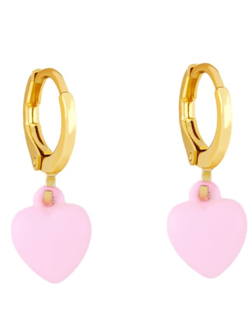 Pink Brass Enamel Heart Minimalist Huggie Earring