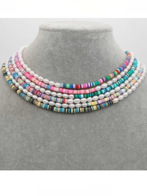 MMBEADS Freshwater Pearl Multi Color Polymer Clay Geometric Bohemia Necklace 1