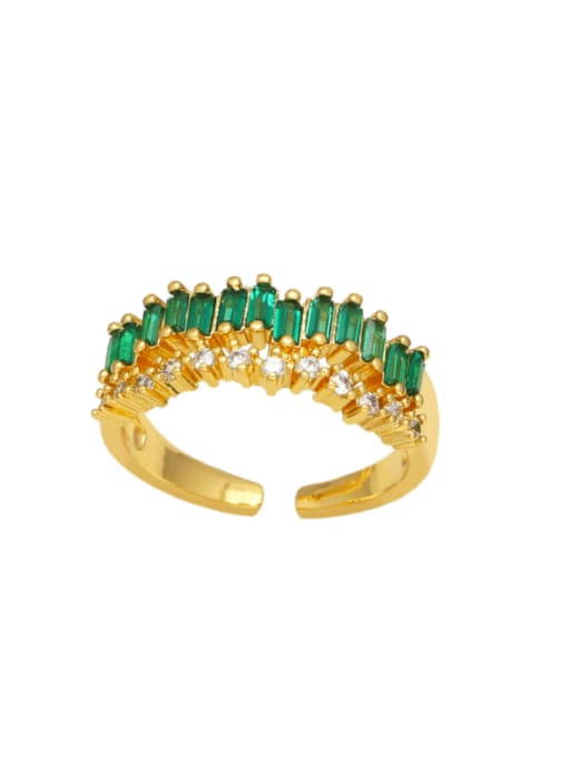 green Brass Cubic Zirconia Geometric Trend Band Ring