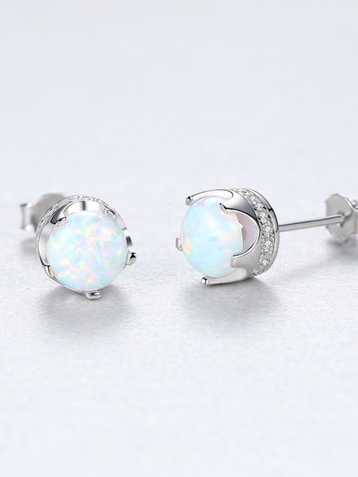 White 18F11 925 Sterling Silver Opal Geometric Trend Stud Earring