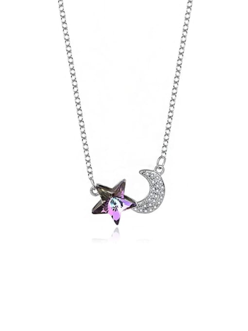 JYXZ 051 (gradual purple) 925 Sterling Silver Austrian Crystal Moon Classic Necklace