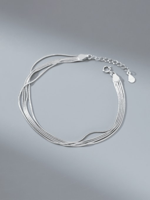 Silver 925 Sterling Silver Geometric Minimalist Strand Bracelet
