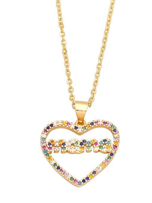 A (gold colored zirconium) Brass Cubic Zirconia Letter Vintage Heart Pendant Necklace
